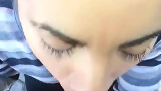 Outdoor blowjob cumming all over her face