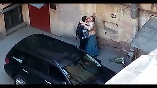Zoom lens voyeur video chubby woman public sex behind building