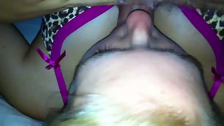 Slut sucking cock like the dirty ho she is loving every second of it