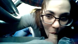Stunning brunette continues with a new blowjob session in a car