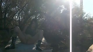 Masturbating and fucking biker chick out in the local woods