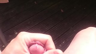 Sunny wank in the garden with cumshot