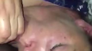 Deep throat blowjob given by busty brunette