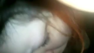 BBC slut with red hair choking on dick and getting fucked bareback in POV