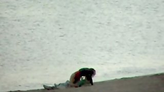 Voyeured couple public sex on the beach early in the morning
