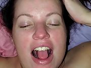 Wife takes a mouthful of cum before swallowing