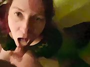 Sexy redhead wife sucks cock and gets cum on her face and in her mouth