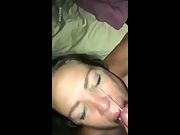Hotwife gets cum on her beautiful face &amp; mouth